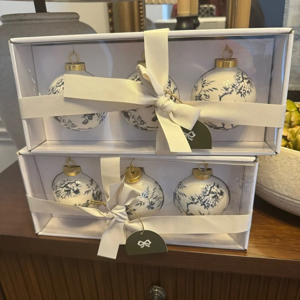 2 Sets Hand Painted Christmas Ornaments White/Blue - designed with Studio McGee